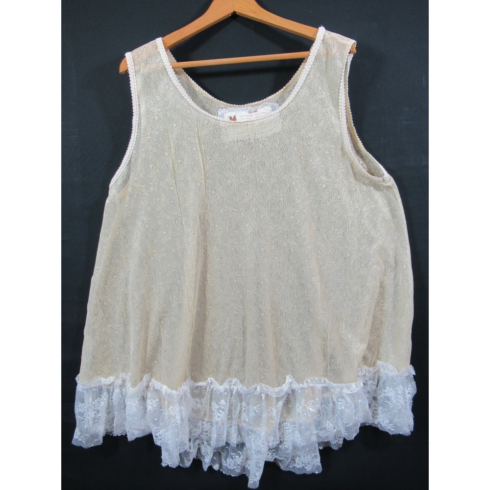 Farmhouse Frocks Sheer Lace Sleeveless Oversized Tunic Women Large Tank Top